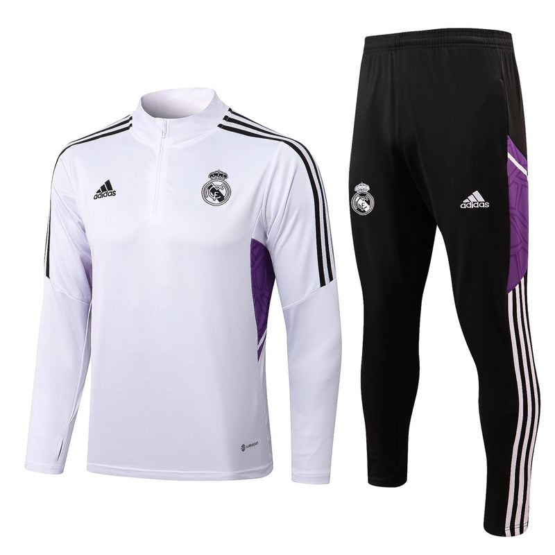Conjunto TrackSuit De Treino De Futebol Real Madrid - White & Purple
